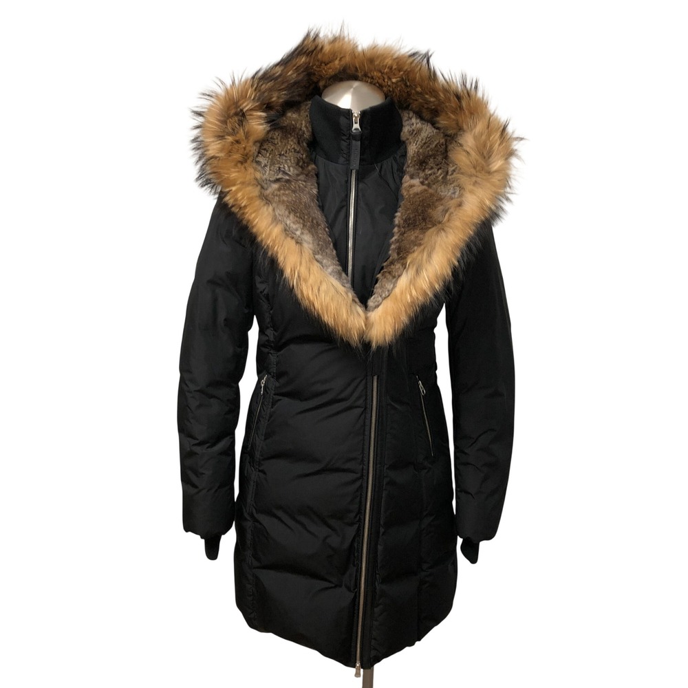 Mackage Parka Womens Small Black Down Coat Real Fur Trim Hooded Puffer